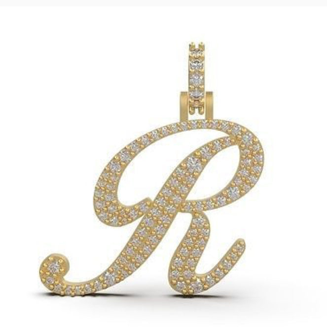 “R” initial diamond pendant