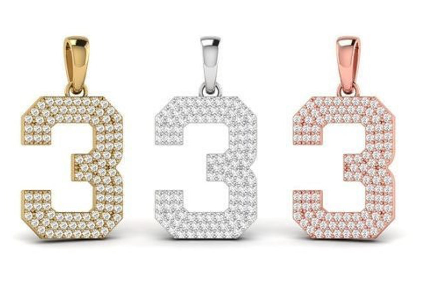 “3” number diamond pendant